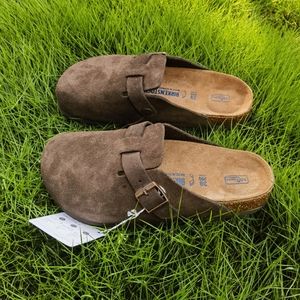Birkenstock Boston Suede Leather Clogs Sandals Soft Footbed Brown